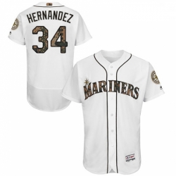 Mens Majestic Seattle Mariners 34 Felix Hernandez Authentic White 2016 Memorial Day Fashion Flex Base Jerseys