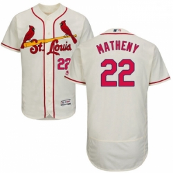 Mens Majestic St Louis Cardinals 22 Mike Matheny Cream Alternate Flex Base Authentic Collection MLB Jersey 