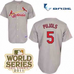 Mens Majestic St Louis Cardinals 5 Albert Pujols Authentic Grey Cool Base 2011 World Series Patch MLB Jersey