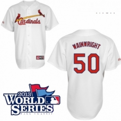 Mens Majestic St Louis Cardinals 50 Adam Wainwright Replica White Cool Base 2013 World Series Patch MLB Jersey