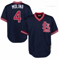 Mens Mitchell and Ness St Louis Cardinals 4 Yadier Molina Authentic Navy Blue Throwback MLB Jersey