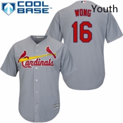 Youth Majestic St Louis Cardinals 16 Kolten Wong Authentic Grey Road Cool Base MLB Jersey