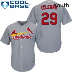 Youth Majestic St Louis Cardinals 29 Vince Coleman Authentic Grey Road Cool Base MLB Jersey