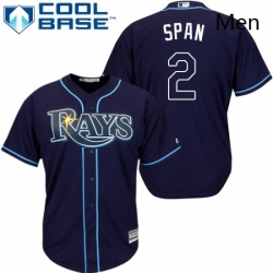 Mens Majestic Tampa Bay Rays 2 Denard Span Replica Navy Blue Alternate Cool Base MLB Jersey 