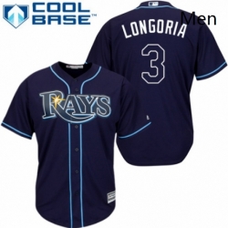 Mens Majestic Tampa Bay Rays 3 Evan Longoria Replica Navy Blue Alternate Cool Base MLB Jersey