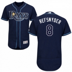 Mens Majestic Tampa Bay Rays 8 Rob Refsnyder Navy Blue Alternate Flex Base Authentic Collection MLB Jersey 