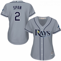 Womens Majestic Tampa Bay Rays 2 Denard Span Replica Grey Road Cool Base MLB Jersey 