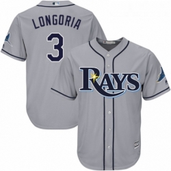 Youth Majestic Tampa Bay Rays 3 Evan Longoria Replica Grey Road Cool Base MLB Jersey