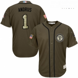 Mens Majestic Texas Rangers 1 Elvis Andrus Authentic Green Salute to Service MLB Jersey