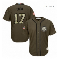 Mens Majestic Texas Rangers 17 Shin Soo Choo Replica Green Salute to Service MLB Jersey