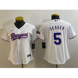 Women Texas Rangers 5 Corey Seager White With Patch Stitched Baseball Jersey 28Run Small 29