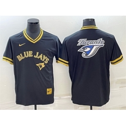 Men Toronto Blue Jays Black Gold Team Big Logo Cool Base Stitched Baseball Jersey