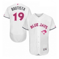 Mens Majestic Toronto Blue Jays 19 Jose Bautista Authentic White 2016 Mothers Day Fashion Flex Base Jersey 