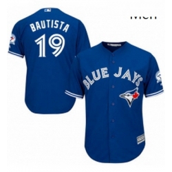 Mens Majestic Toronto Blue Jays 19 Jose Bautista Replica Blue Alternate 40th Anniversary Patch MLB Jersey