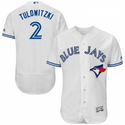 Mens Majestic Toronto Blue Jays 2 Troy Tulowitzki White Home Flex Base Authentic Collection MLB Jersey