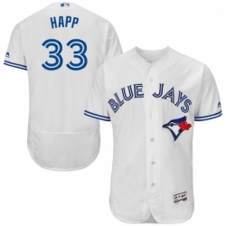 Mens Majestic Toronto Blue Jays 33 JA Happ White Home Flex Base Authentic Collection MLB Jersey