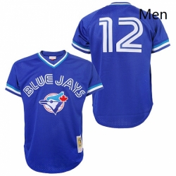 Mens Mitchell and Ness Toronto Blue Jays 12 Roberto Alomar Authentic Blue 1993 Throwback MLB Jersey