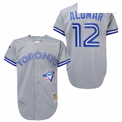 Mens Mitchell and Ness Toronto Blue Jays 12 Roberto Alomar Authentic Grey Throwback MLB Jersey