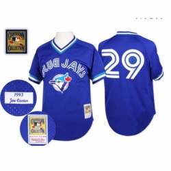 Mens Mitchell and Ness Toronto Blue Jays 29 Joe Carter Authentic Blue Throwback MLB Jersey