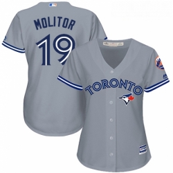 Womens Majestic Toronto Blue Jays 19 Paul Molitor Authentic Grey Road MLB Jersey