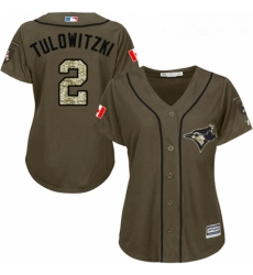 Womens Majestic Toronto Blue Jays 2 Troy Tulowitzki Authentic Green Salute to Service MLB Jersey