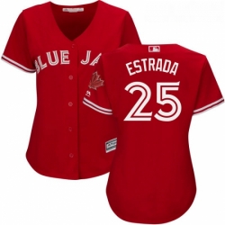 Womens Majestic Toronto Blue Jays 25 Marco Estrada Replica Scarlet Alternate MLB Jersey