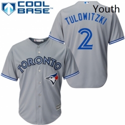 Youth Majestic Toronto Blue Jays 2 Troy Tulowitzki Authentic Grey Road MLB Jersey