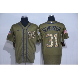 Nationals 31 Max Scherzer Olive 2020 Nike Cool Base Jersey