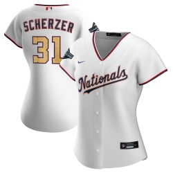 Women Nationals 31 Max Scherzer White Gold Women Nike 2020 Gold Program Cool Base Jersey