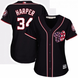 Womens Majestic Washington Nationals 34 Bryce Harper Authentic Navy Blue Alternate 2 Cool Base MLB Jersey