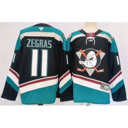 Men Anaheim Ducks 11 Trevor Zegras Black Teal 2024 25 Stitched Jersey