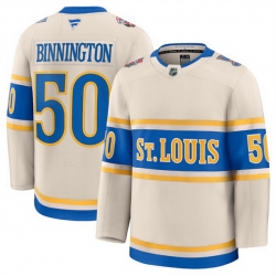 Men St  Louis Blues 50 Jordan Binnington Cream 2024 25 Winter Classic Stitched Hockey Jersey