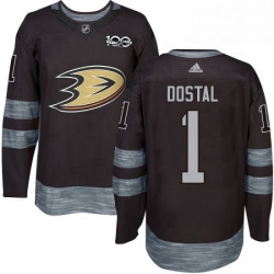 Mens Adidas Anaheim Ducks 1 Lukas Dostal Authentic Black 1917 2017 100th Anniversary NHL Jersey 