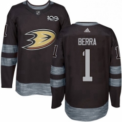 Mens Adidas Anaheim Ducks 1 Reto Berra Premier Black 1917 2017 100th Anniversary NHL Jersey 