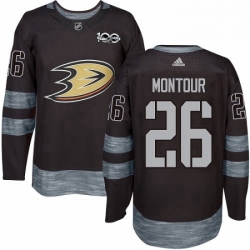 Mens Adidas Anaheim Ducks 26 Brandon Montour Authentic Black 1917 2017 100th Anniversary NHL Jersey 