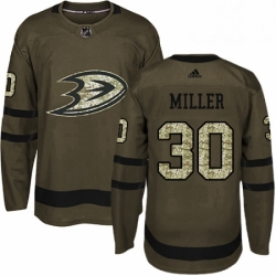 Mens Adidas Anaheim Ducks 30 Ryan Miller Premier Green Salute to Service NHL Jersey 