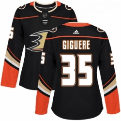 Womens Adidas Anaheim Ducks 35 Jean Sebastien Giguere Authentic Black Home NHL Jersey 