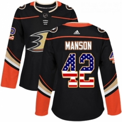 Womens Adidas Anaheim Ducks 42 Josh Manson Authentic Black USA Flag Fashion NHL Jersey 