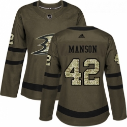 Womens Adidas Anaheim Ducks 42 Josh Manson Authentic Green Salute to Service NHL Jersey 