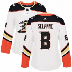 Womens Adidas Anaheim Ducks 8 Teemu Selanne Authentic White Away NHL Jersey 