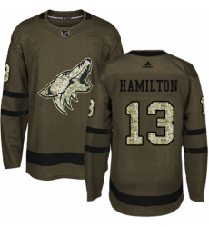 Mens Adidas Arizona Coyotes 13 Freddie Hamilton Authentic Green Salute to Service NHL Jersey 