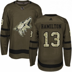 Mens Adidas Arizona Coyotes 13 Freddie Hamilton Authentic Green Salute to Service NHL Jersey 