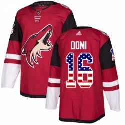 Mens Adidas Arizona Coyotes 16 Max Domi Authentic Red USA Flag Fashion NHL Jersey 