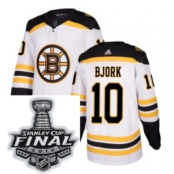 Mens Adidas Boston Bruins 10 Anders Bjork Authentic White Away NHL Jersey