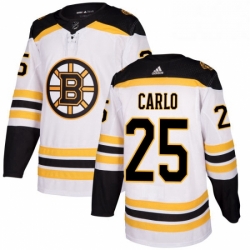 Mens Adidas Boston Bruins 25 Brandon Carlo Authentic White Away NHL Jersey 