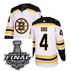 Mens Adidas Boston Bruins 4 Bobby Orr Authentic White Away NHL Jersey