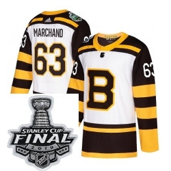 Mens Adidas Boston Bruins 63 Brad Marchand Authentic White 2019 Winter Classic NHL Jersey