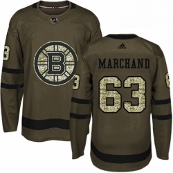 Mens Adidas Boston Bruins 63 Brad Marchand Premier Green Salute to Service NHL Jersey 