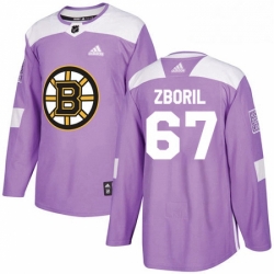 Mens Adidas Boston Bruins 67 Jakub Zboril Authentic Purple Fights Cancer Practice NHL Jersey 