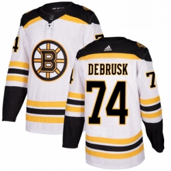 Mens Adidas Boston Bruins 74 Jake DeBrusk Authentic White Away NHL Jersey 